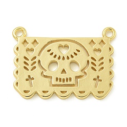 Skull Подвески из латуни для стойки на тему хэллоуина, с целью перехода в кольце, долговечный, без свинца и без кадмия, реальный 18 k позолоченный, череп, 20x27.5x1.7 мм, отверстие : 1.7 мм
