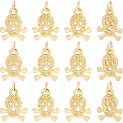 Real 18K Gold Plated 20Pcs Alloy Pendants, Long-Lasting Plated, with Jump Ring, Skull, Real 18K Gold Plated, 16.5x13x4mm, Hole: 2.5mm