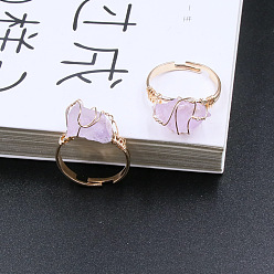 Аметист Кольца-манжеты из сплава с натуральным аметистом, обернутые проволокой, золотые, 10~20 мм, внутренний диаметр: 20 мм