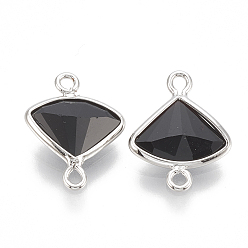 Черный Соединители стеклянные ссылки, с латунной фурнитурой , граненый вентилятора, Реальная платина, чёрные, 12.5x10x3 мм, отверстие : 1 мм