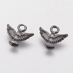 Черный Цвет Металла Латунные микро проложить кубического циркония прелести, орел, металлический черный , 8.5x9.5x1.5 мм, отверстие : 1.5 мм