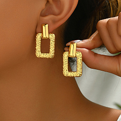 Rectangle Элегантные 201 серьги-гвоздики из нержавеющей стали, золотые, прямоугольные, 35x20 мм