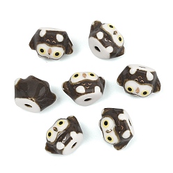 Black Cute Hand Painted Mini Owl Porcelain Beads, Ceramic Animal Beads, Black, 11.5~12x17x13~13.5mm, Hole: 2.5~2.7mm