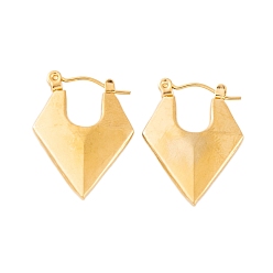 Настоящее золото 18K Ионное покрытие (ip) 304 серьги-кольца из нержавеющей стали для женщин, ромб, реальный 18 k позолоченный, 24x3.5 мм