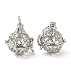 Платина Латунные полые круглые подвески, для ожерелья, платина, 24.5x18.5x22 мм, отверстие : 6x5.5 мм