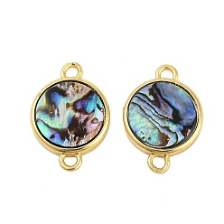 Плоский Круглый Латунные подвески-соединители из натуральной пауа-ракушки, золотые, плоско-круглые, 20x14x3 мм, отверстие : 2.3 мм