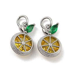 Platinum Brass Micro Pave Gold Cubic Zirconia Charms, Lemon Charms, Platinum, 13.5x9x4.5mm, Hole: 3mm