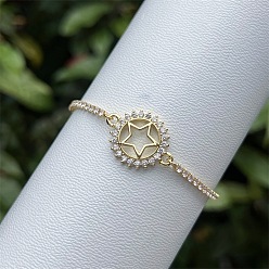 Étoile  Bracelet de tennis coulissant ajustable en laiton pavé de zirconiums cubiques transparents pour femmes, réel 18 k plaqué or, étoiles, 5.91 pouces (15 cm) ~9.84 pouces (25 cm)