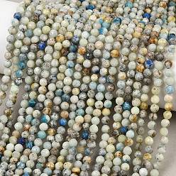 Azurite Натуральный голубой азурит в нитях кальцитовых бусин, граненые, круглые, 4 мм, отверстие : 0.7 мм, около 95 шт / нитка, 15.35'' (39 см)