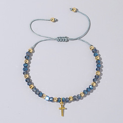 Стально-синий Браслеты из стеклянных бусин в богемном стиле для женщин, крестик, стальной синий