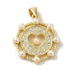 Сердце Покрытие стойки латунь микропаве прозрачные подвески из кубического циркония, с пластиковыми жемчужные бусины, без кадмия и без свинца, реальный 18 k позолоченный, долговечный, сердце, 22.5x20x4 мм, отверстие : 5x3.5 мм