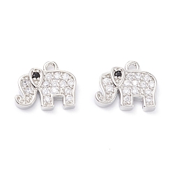 Platinum Rack Plating Brass Micro Pave Cubic Zirconia Charms, Long-Lasting Plated, Elephant, Platinum, 10x12x2.5mm, Hole: 1.2mm