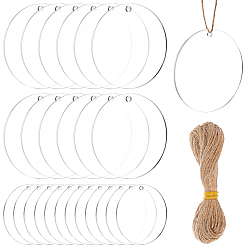 Clear DIY Pendant Decoration Making Kits, Including Flat Round Acrylic Pendants and Jute Twine, Clear, 50x2mm, 75x2mm, Hole: 3mm, 28pcs/set