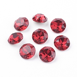 Индийский Розовый Заостренные назад и назад покрытые k 9 стеклянные кабошоны со стразами, класс А, граненые, плоско-круглые, индийский розовый, 8x4.5 мм