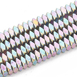Rainbow Plated Electroplate Non-magnetic Synthetic Hematite Beads Strands, Faceted, Cuboid, Rainbow Plated, 4x4x2mm, Hole: 1mm, about 188pcs/strand, 15.7 inch