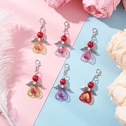 (123L) Белый крем непрозрачный блеск Акриловые подвесные украшения, ангел, с имитацией жемчуга из АБС-пластика и сплавом в тибетском стиле, огнеупорный кирпич, 47 мм