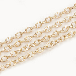 Настоящее золото 18K Латунные кабельные цепи, пайки, без кадмия, без никеля и без свинца, с катушкой, овальные, реальный 18 k позолоченный, 2.5x2.1x0.4 мм, около 98.42 футов (30 м) / рулон