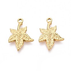 Настоящее золото 18K 304 подвески из нержавеющей стали в виде кленовых листьев, ионное покрытие (ip), реальный 18 k позолоченный, 22x15x2 мм, отверстие : 1.6 мм