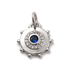 Средно-синий Латунные микро проложить кубического циркония прелести, долговечный, без свинца и без кадмия, платина, круглые, светло-синий, 13x12x3 мм, отверстие : 3 мм