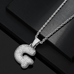 Letter G Латунные микропаве прозрачные кубические цирконии массивные инициальные подвески ожерелья, платина, Буква G, 19.69 дюйм (50 см)