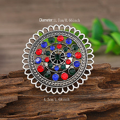 Разноцветный Кольца для пальцев из сплава и страз в этническом стиле, цветок, красочный, внутренний диаметр: 17 мм