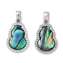 Платина Латунные микропаве прозрачные подвески с фианитом, без кадмия, без никеля и без свинца, подвески из ракушек-абалонов, платина, 19x12x3 мм, отверстие : 4.5x2 мм