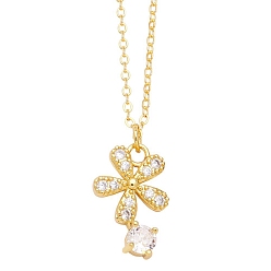 Flower Brass Micro Pave Cubic Zirconia Pendant Necklaces, Flower, 17.72 inch(45cm), Pendant: 20x13mm