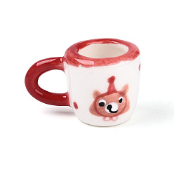 Красный Кружка с медведем из фарфора ручной работы, Ручной обращается фарфор Famille Rose, аксессуары для кукольного домика с микро-ландшафтом, красные, 32~32.5x20~21.5x20~21 мм