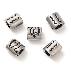 Водолей Овал с созвездием 304 бусины из нержавеющей стали, бусины с большим отверстием, античное серебро, Водолей, 9x9x6 мм, отверстие : 4.5 мм