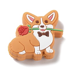 Сэнди Коричневый Силиконовые шарики для корма для собак, изготовление ожерелий diy, корги с розами из силиконовых бусин, песчаный коричневый, 29x32.5x10 мм, отверстие : 2 мм