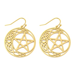 Real 18K Gold Plated 304 Stainless Steel Dangle Earrings for Women, Moon with Star, Real 18K Gold Plated, 41x30mm