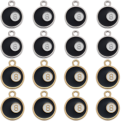 Платиновый & Золотой 40 шт 2 цвета сплава эмалевые подвески, плоский круглый с черным снукером 8, платиной и золотом, 19.5x15.5x1.5 мм, отверстие : 2.5 мм, 20 шт / цвет