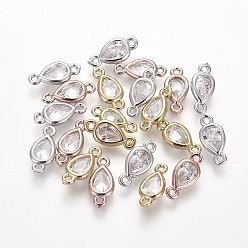 Mixed Color Brass Micro Pave Cubic Zirconia Links, Long-Lasting Plated, teardrop, Clear, Mixed Color, 12.5x5.5x2.4mm, Hole: 1mm