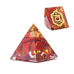 Красный Камень Чакра ювелирные изделия йога, оргонитовая пирамида, фигурки из смолы, с натуральной красной яшмовой крошкой внутри статуй для украшения домашнего офиса, 20 мм