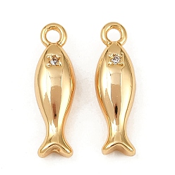 Fish Подвески из латуни с микропаве из кубических цирконий на тему океана, долговечный, без никеля , реальный 18 k позолоченный, рыба, 15x4.5x3.5 мм, отверстие : 1.2 мм