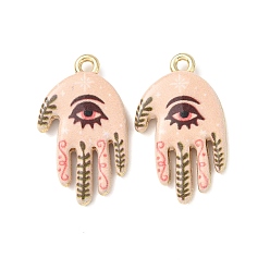 Золотой Двусторонние печатные подвески из сплава, ладонь с оберегами от сглаза, стойки покрытие, золотые, 21.5x16x4 мм, отверстие : 1.8 мм