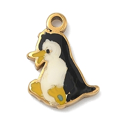 Пингвин 304 нержавеющей стальной эмали подвески, прелести животных, золотые, пингвин, 13x9.5x1.5 мм, отверстие : 1.4 мм