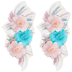 Pink Аппликации из полиэфирного кружева с вышивкой, цветок, швейные принадлежности, с блесток, розовые, 300x160x10 мм