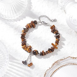 Тигровый глаз Браслеты с подвесками из натурального тигрового глаза для женщин, с 304 фурнитурой из нержавеющей стали, 7-5/8~8-1/8 дюйм (19.4~20.5 см)