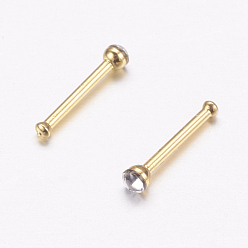 Crystal 316L Surgical Stainless Steel Nose Studs Nose Piercing Jewelry, Nose Bone Rings, with Rhinestone, Golden, Crystal, 2X1.5mm, Pin: 18 Gauge(1mm), 24pcs/box