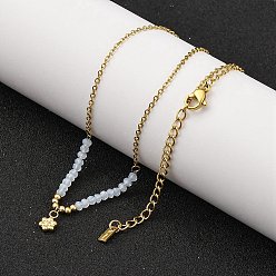 Лазурный Ионное покрытие (ip) 304 ожерелья с подвесками в виде цветка из нержавеющей стали и стекла для женщин, реальный 14 k позолоченный, лазурный, 15.67 дюйм (39.8 см)