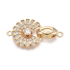 Настоящее золото 18K Латунное микропейв, прозрачный кубический цирконий, складные застежки, цветок, реальный 18 k позолоченный, 27 мм, Цветок: 17x15x3 мм, застежка : 13x5x5 mm