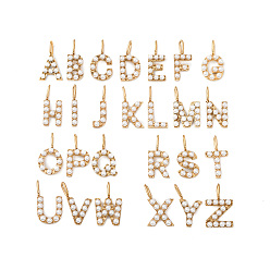 Золотой 26 шт. 304 подвески из нержавеющей стали, Письмо ~ Z, с пластиковыми бусинами из искусственного жемчуга, золотые, 15.5~16.5x2.5~10x4~4.5 мм, отверстие : 4.5x2.5 мм, 26 шт / комплект