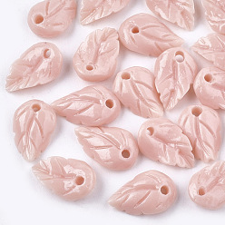 Pink Синтетические коралловые амулеты, окрашенные, лист, розовые, 11.5x7x3 мм, отверстие : 1 мм