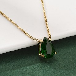 Teardrop 304 подвеска из нержавеющей стали с зеленым кубическим цирконием для женщин, реальный 18 k позолоченный, слеза, 16.42 дюйм (41.7 см)