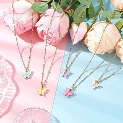 (52) Непрозрачная лаванда 5 шт. 5 цветная бабочка сплав эмаль кулон 304 нержавеющая сталь кабель цепь ожерелья для женщин, золотые, разноцветные, 17.44 дюйм (44.3 см), 1 шт / цвет