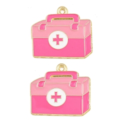 Pink Подвески из сплава с эмалью медицинской тематики, брелок для аптечки первой помощи, золотые, розовые, 22.5x25x1 мм, отверстие : 1.6 мм