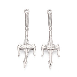 Нержавеющая Сталь Цвет 304 подвески из нержавеющей стали, трезубец, цвет нержавеющей стали, 48.5x13.5x2.5 мм, отверстие : 1.8 мм