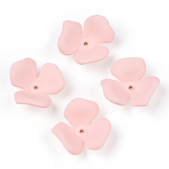 Pink 3 - акриловые колпачки для бусин, прорезиненный стиль, цветок, розовые, 23x20~22x7 мм, отверстие : 1.6 мм