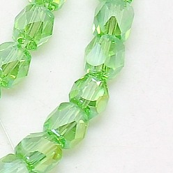 Light Green Electroplate Glass Beads Strands, AB Color Plated, Faceted, Cube, Light Green, 6x6x6mm, Hole: 1mm, about 71pcs/strand, 16.5 inch